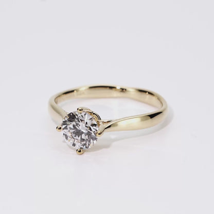 1.02ct Round Lab-Grown Diamond Ring in 14K Yellow Gold – VVS2, E Color, Excellent Cut Size 7