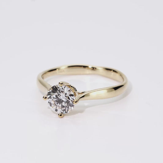 1.02ct Round Lab-Grown Diamond Ring in 14K Yellow Gold – VVS2, E Color, Excellent Cut Size 7