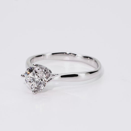 1.11ct Round Lab-Grown Diamond Ring in 14K White Gold – VVS2, G Color, Ideal Cut Size 7