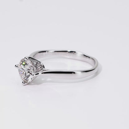 1.09ct Round Lab-Grown Diamond Ring in 14K White Gold – VVS2, G Color, Ideal Cut Size 6
