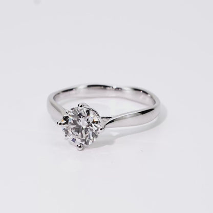 1.09ct Round Lab-Grown Diamond Ring in 14K White Gold – VVS2, G Color, Ideal Cut Size 6