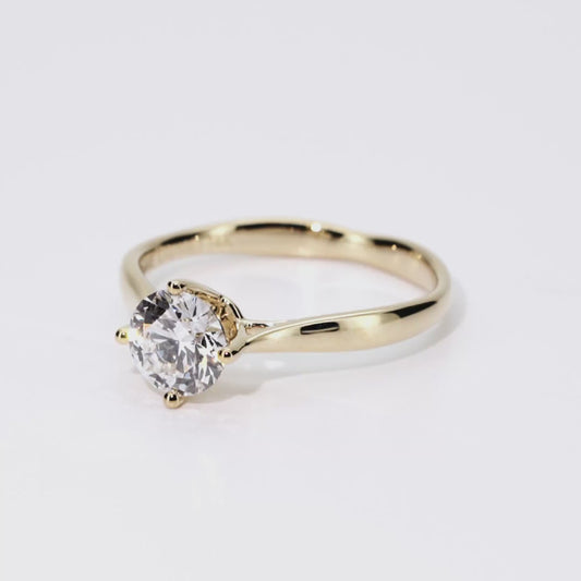 1.00ct Round Lab-Grown Diamond Ring in 14K Yellow Gold – VVS2, D Color, Ideal Cut Size 7