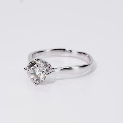 1.09ct Round Lab-Grown Diamond Ring in 14K White Gold – VVS2, G Color, Ideal Cut Size 6